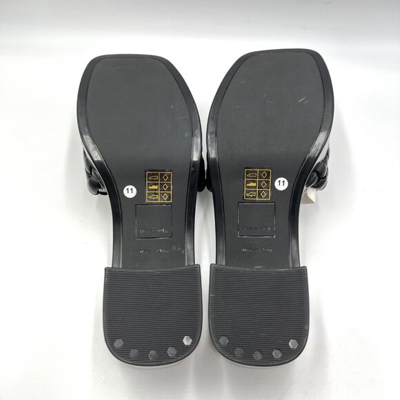 Dolce Vita Womens Size 11 Black Vegan Leather Woven Heels Mules Sandals Shoes - Picture 8 of 15